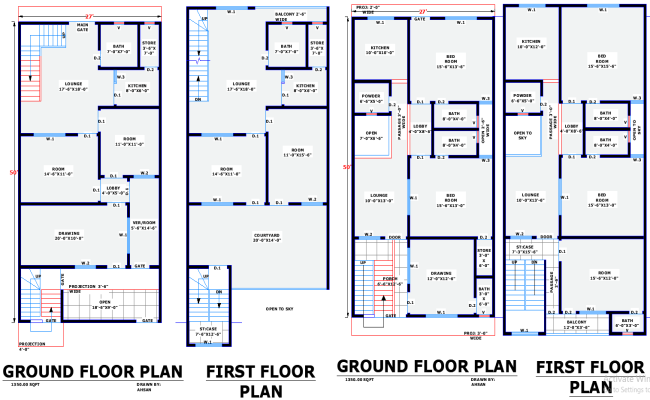 Two Unique 27'x50' House Plans in AutoCAD DWG Format