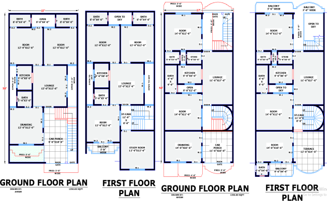 Two Unique 27x50 Residential House Plans in DWG Format