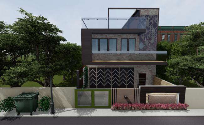 Explore House Design in 3D SKP File Created with SketchUp FIle