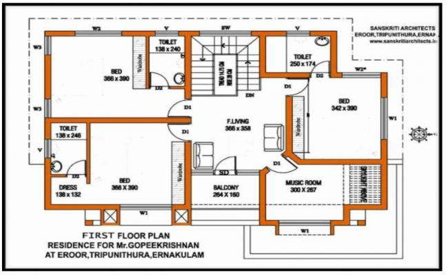 3 BHK House Floor layout plan 