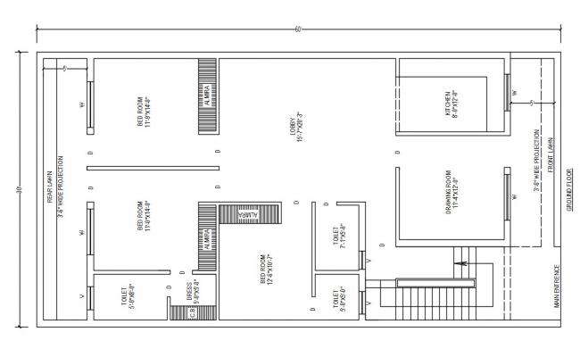 30' X 60' Feet house ground Floor Plan DWG file