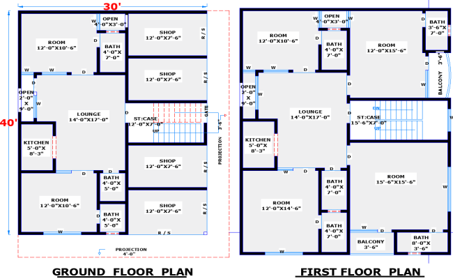 DWG Drawing of 30x40 Commercial and Residential House