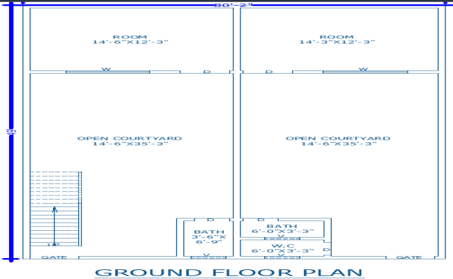 30×49 sq ft Single-Story House Plan in AutoCAD File