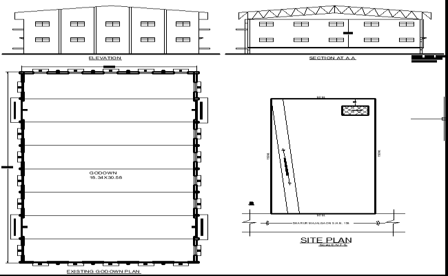 31.04x18.79m Godown CAD Floor Plan with Elevation & Section