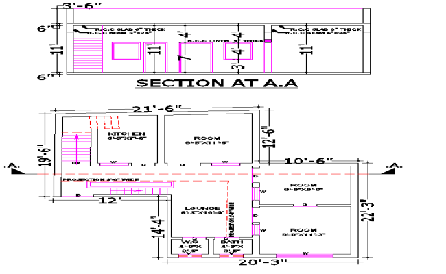 32x34.75 ft 9 inch Residential CAD Plan with Lounge and Bath