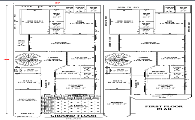 36'x100' Architectural House Plan with AutoCAD DWG Design