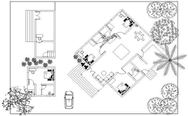 3BHK house plan layout in DWG AutoCAD drawing file