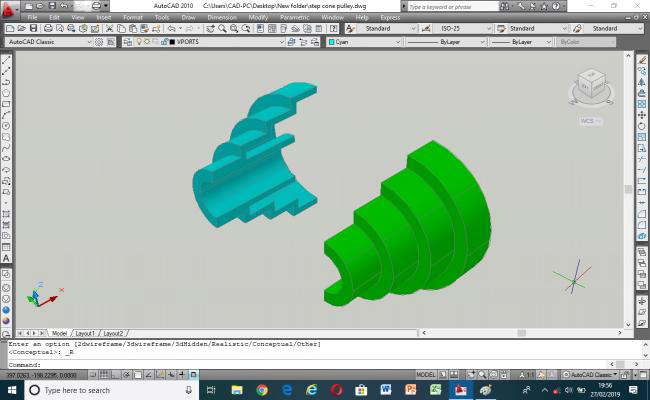 3D model of step cone flat pulley