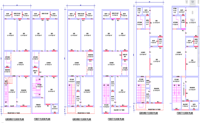 3 Exclusive 25x50 House Plans in AutoCAD DWG Format