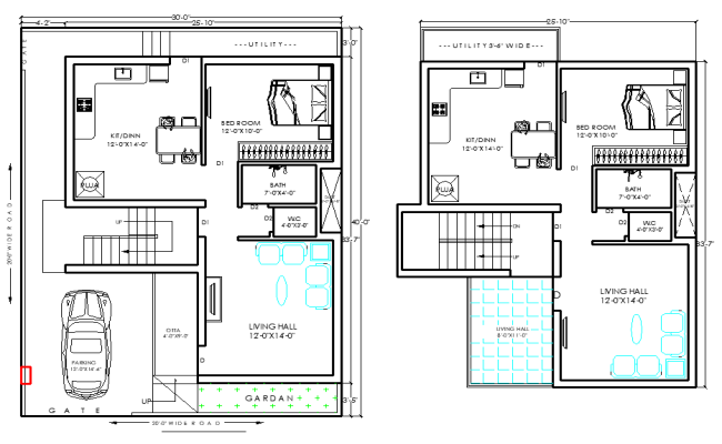 40x30 Modern House Layout with Garden and Car Parking