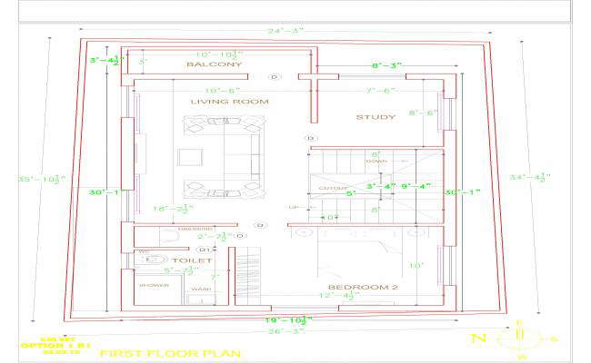 4BHK House First Floor Plan Drawing