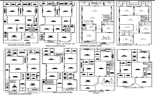 Modern 40x70 Residential Floor Plans in AutoCAD DWG Format
