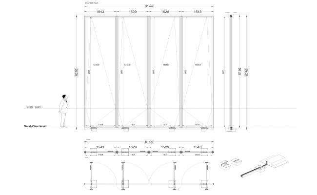4-Panel Frosted Glass Sliding Closet Doors with Derailing-Proof Safety DWG AutoCAD file