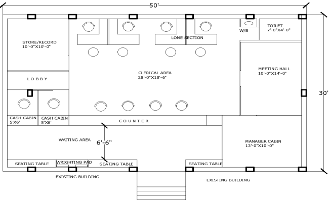 50ft x 30ft Bank Layout Plan Design | AutoCAD DWG File 