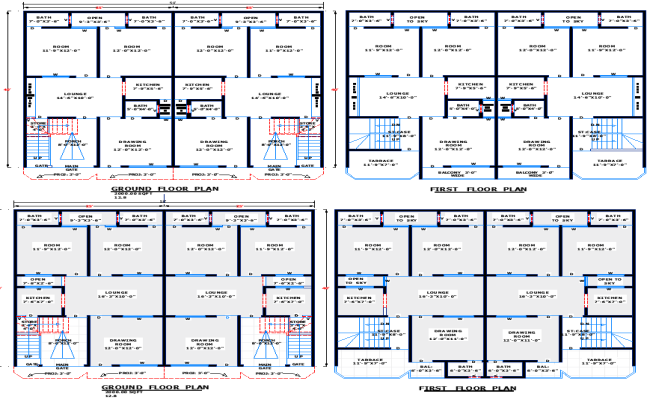 50x40 Two House Floor Plans with Shared Wall Concept