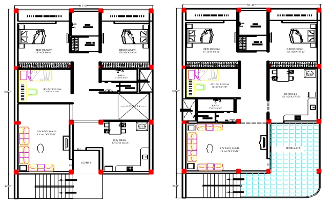 53'7"x31' House Plan with Study, Terrace & Utility Area