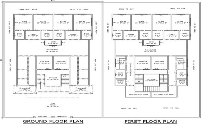 AutoCAD 4BHK Floor Plan Design for 90ftx50ft Layout