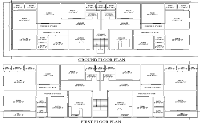 90×30 Residential House Floor Plan in AutoCAD File