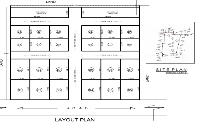 90x87m Land Layout DWG Plan with Site and Subdivision