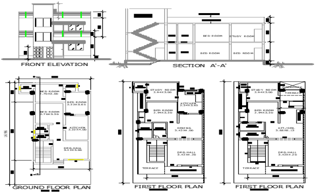9.73x7.05m Single Story Residential Plan with Elevation