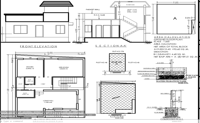 9M X 11M 2D Ground Floor Plan with Elevation & Stair Section