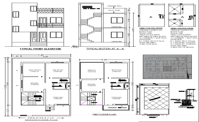 9x6.25m 1BHK CAD Design with Lobby and Living Space