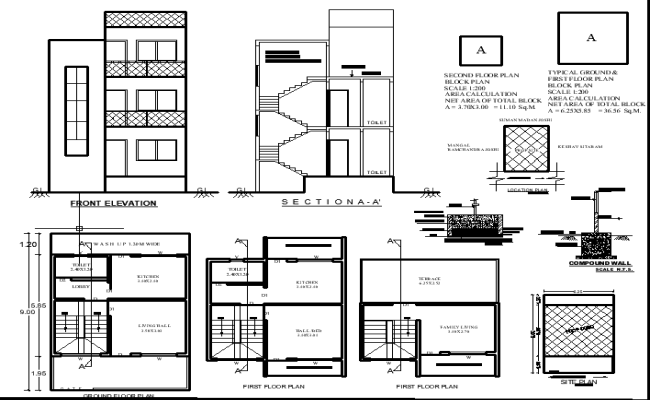 9x6.25m G+2 Bungalow DWG Design with Elevation & Sections
