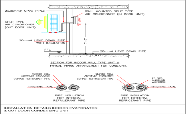 Split AC Installation and Piping DWG CAD Drawing