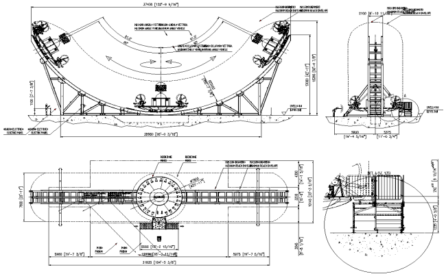 Amusement park ride design with elevation plan and section dwg autocad drawing .