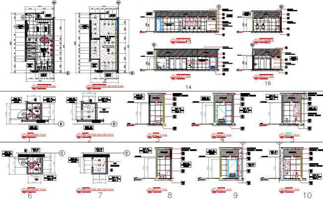 Architectural Toilet plans and Section Drawing