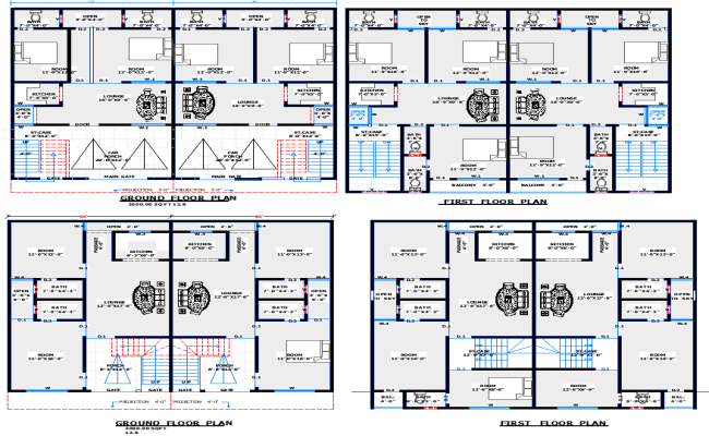 Dual Residential House Floor Plans with Detailed Layouts