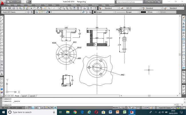Autocad 2D drawing of flange