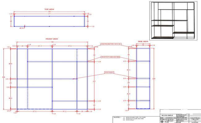 Book Shelf Furniture Block for size 180x35x200 cm PDF File 