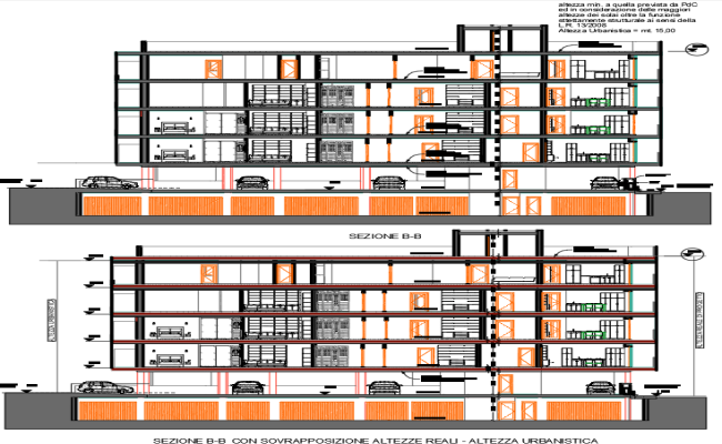 Building Section B-B with Real and Urban Heights