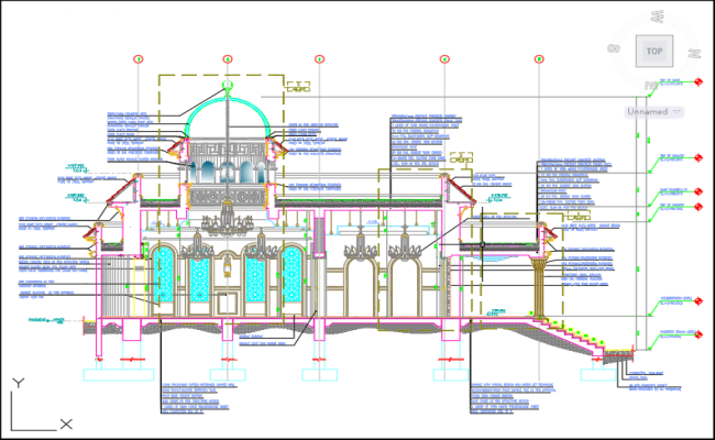 CAD DWG file is a detailed Mosque Building Side Elevation and Sections drawing.
