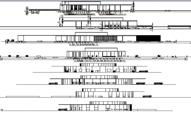 Circular trucks top and bus station with amenities elevation and sections dwg file