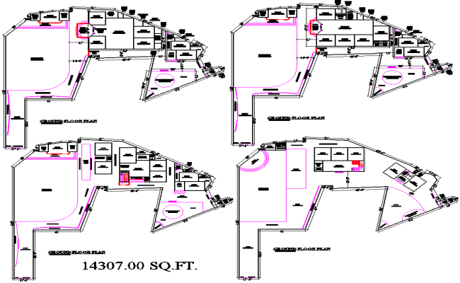Commercial Building DWG Plan with Pool, Lawn, and Stage