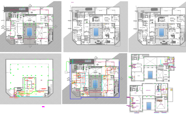 Detailed Multi-Level Building Layouts Floor Plan in DWG File