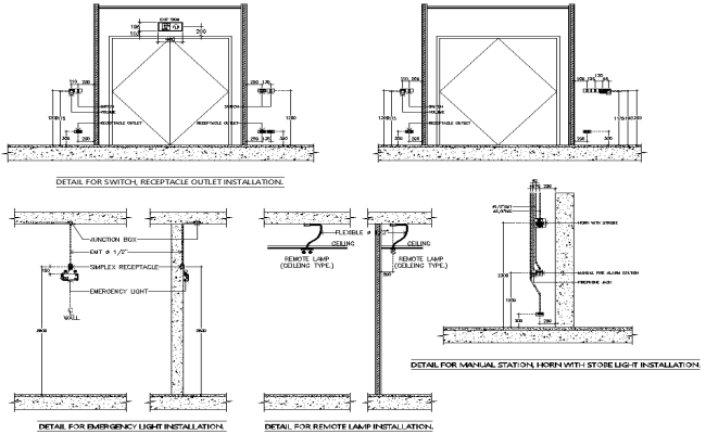 Detail for Emergency light installation DWG AutoCAD file