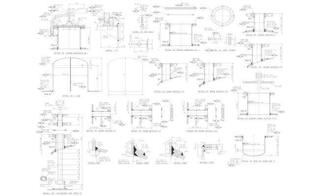 Detail of Manhole and Jackscrew with 25 NB 40NB 50NB 100NB 150NB 600NB Nozzle DWG AutoCAD file