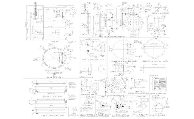 Detail of Manhole cover nozzle and flange with section detail DWG AutoCAD file