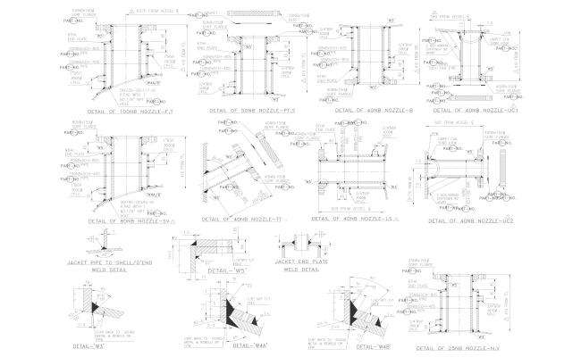 Details of different types of nozzle details dwg autocad drawing .