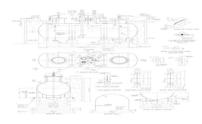 Elevation and Orientation plan of Wrapper Ring and detail of Saddle support DWG AutoCAD file