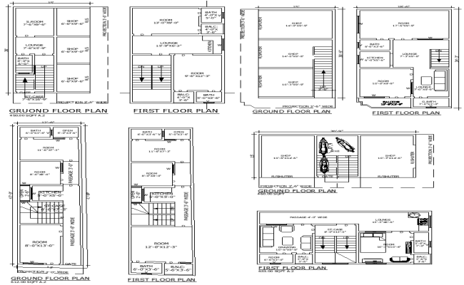 First Floor 2BHK Plan with Ground Floor Shop DWG File