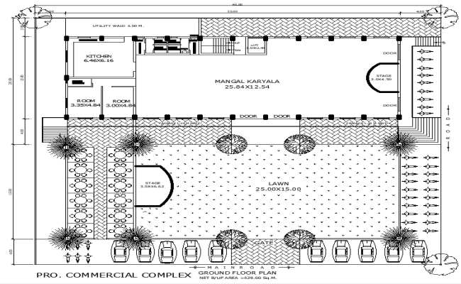Ground Floor Marriage Hall Layout Design AutoCAD DWG File