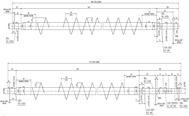 Horizontal & Vertical Auger Shaft AutoCAD Machinery DWG file 