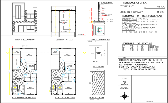 20x50 Residential Home Plan with Elevation in DWG File
