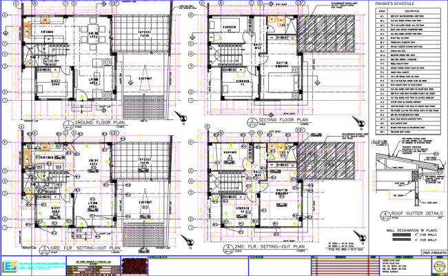 House Plan with Floor Layout and Roof Gutter DWG File