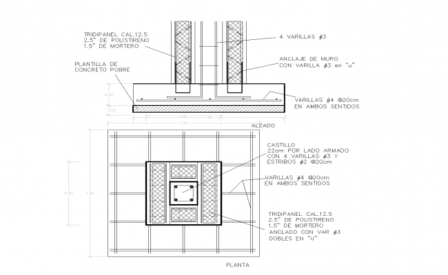 Isolated footing triditec plan and section autoad file