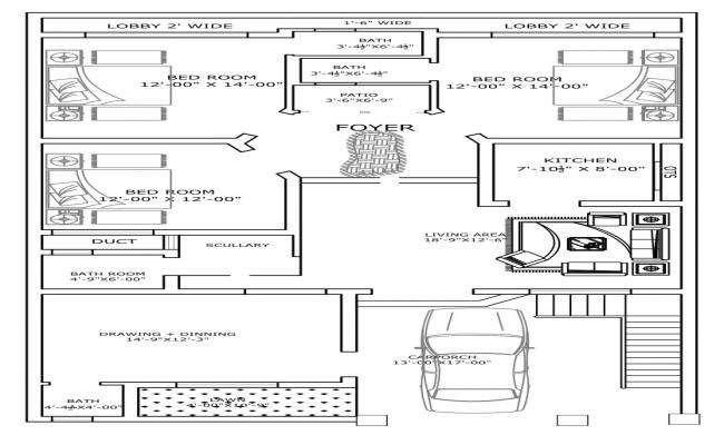 Layout House Plan Drawing for DWG File 